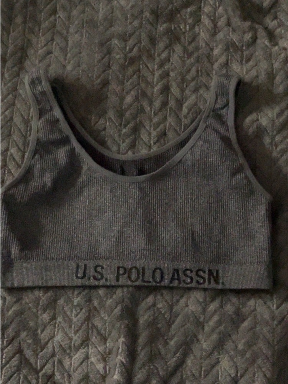 U.S. Polo Assn. Gray Ribbed Sports Bralette with Branded Band